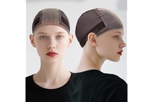 Bonnet de perruque ajustable VLYX avec bande antidérapante - Dentelle transparente plus large 10 x 13 cm pour perruques sans colle, bonnet respirant (Marron)