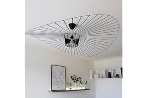 GLZXMQBP MeTikTok Suspensions Rétro Vertigo Lustre, Creative LED Lampe Fibre De Verre + Polyuréthane De Chapeau en Tissu Design Moderne Salon Cuisine Salle De Bain Éclairage Décoratif, E27,Noir,140CM