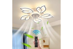 JIINOO Ceiling Fans with Lights and Remote, Modern White LED Acrylic Fan Light, Silent Dimmable Adjustable Wind Speed Reversible Motor, Ceiling Fan for Living Room, Bedroom, Kitchen, 68 cm