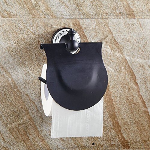 Hiendure ®Wandhalterung Messing- Keramik Toilettenpapierhalterung mit Deckel Öl rieb Bronze (Toilettenpapierhalterung) - 2