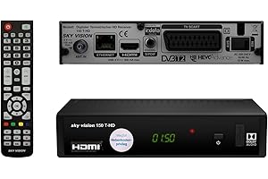 Sky vision 150 T-HD DVB-T2 Ricevitore, decoder digitale terrestre HD, Ricevente Antenna, TV HEVC H.265, HDMI, USB 2.0, LAN, SCART, DOLBY DIGITAL PLUS, RSS Feed via Ethernet, nero