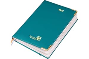 POPRUN Agenda 2025 Semainier 22 x 16,5 cm - Couvercle en cuir de coton PU, Professionnel Planner, D'Jan 2025 à Déc 2025-12 Mois, Avec signet à 2 rubans, Papier 100 g/m², Pacifique Vert-PG