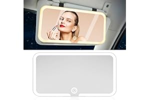 WHENZOO LED Car Vanity Mirror, Car Sun Visor Makeup Mirror with 3 Lights Modes & Dimmable Touch Control, Type-C Rechargeable Sun Visor Lights, Portable CarMirror Accessory with HD Touch on Screen for Women