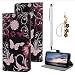 Produktbild für Samsung Galaxy A6 Plus 2018 Hülle Tasche PU Leder Case Handyhülle Book Schutzhülle Flip Handytasche Kunstleder Standfunktion Magnetverschluss Kartenhalter Klapptasche Schwarze Blume