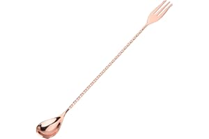 RAGUSO Cocktail Mixing stick Acciaio inossidabile Manico lungo Cucchiaio Squisito antiscivolo Manico attorcigliato Strumento di stratificazione per bar Barista Bevanda Caffè(Spoon with fork-Oro rosa)