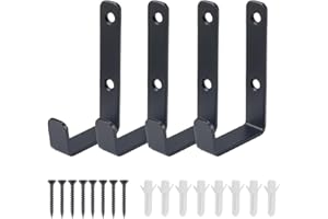 NAHUAA 4 Pezzi Ganci da Parete per Carichi Pesanti Neri Ganci a J per Garage 47.5 mm Gancio a Parete con Viti in Acciaio a Freddo per Bici-Attrezzi-Utensili Elettrici (82.5 * 47.5 * 15.9mm)