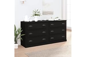 Festnight Cómoda con 6 Cajones, Cómoda Dormitorio Grande, Mueble Cajonera Grande, Mueble Recibidor, Aparador Salón, Moderno, Negro