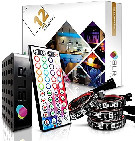 4pc Multi-Color RGB LED Strip Kit, 12-inch Pre-Cut Accent Light Strips for TV Home Theater Backlight and Kitchen Under Cabinet Lighting, Waterproof Silicone, 3M Tape, Power Adaptor