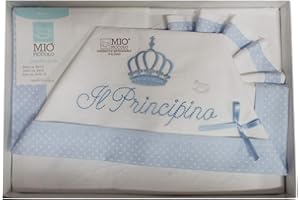Compose' Culla Lenzuola MIO PICCOLO Cotone ricamato"principino""Principessa" (celeste)