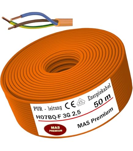 Anschlussleitung 3m Blau – PUR-Kabel H07BQ-F 3x2,5 Mm² Mit Schukostecker, IP44