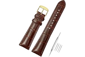 AIYIRUO Bracelets de Montre Cuir Crocodile Grain Cuir Véritable Souple et Durable Bracelet de Remplacement en Acier Inoxydable Métal Argent or Boucle Hommes Dames Montre Bracelet (12mm-24mm)