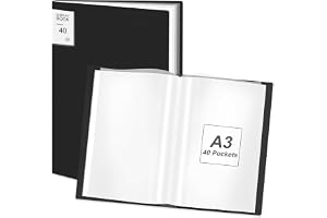 A3-presentationspärm med genomskinliga plastfickor, 40 fickor, förvaringsklämma för dokument, målning, illustration, rapport