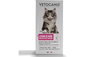 Vetocanis - Levure de Bière Chat - Beauté du Pelage - Hygiène et Santé du Chat - Favorise l'Immunité et Renforce les Griffes - Produit Naturel - Boite de 60 comprimés
