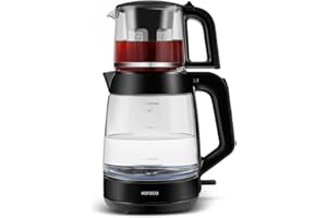 ‎KARACA Karaca Glass Tea XL 2 in 1 Glas-Teemaschine & Wasserkocher Shiny Black, 0,9L Teekapazität & 2,2L Wasserkapazität, energieeffizient, automatische Warmhaltefunktion, 360° drehbare Basis, LED-Anzeige