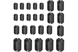 QitinDasen 25Pcs Noir Ferrite Anneau Noyau Set, RFI EMI Noise Suppressor Clip de Câble, Anti-Interférence Haute Fréquence Filtre (3.5mm 5mm 7mm 9mm 13mm Intérieur Diamètre)