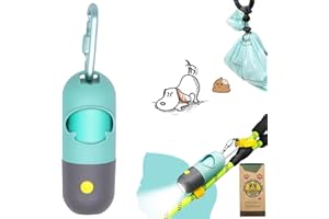 YUCHIYA Dog Poop Bags Spender mit LED-Blitzlicht | Pet Waste Bags Holder für wandelnde Haustiere bei Nacht | Bonus 15 abbaubare Lavendelduftende Abfalltaschen|Batterie|Klettverschluss|Verschluss