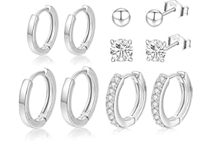 MOROTOLE 3-5 Paia Orecchini Donna Argento 925, Set Orecchini Donna Oro con Zirconi Cubici 5A Set di Cerchi Piccoli e Orecchini a Bottone Ipoallergenici Regali di Gioielli Diametro 6/8/10/12/14mm