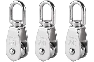 DasMarine 3 Pack Single Pulley Block in 304 Stainless Steel Crane Swivel Hook Single Pulley Roller Loading (M20)