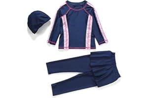 IBTOM CASTLE Muslim Swimwear for Girls Modest Swimsuits Long Sleeve Swim Top+Pants +Hijab Burkini Bathing Suits Kids Girls Swimming Costume Pakistan Dubai Middle East Surfing Outfit Rash Guard Beachwear