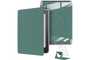 YOUNGME Étui rotatif à 360 degrés pour Kindle Paperwhite 7" (12e génération - version 2024), design magnétique amovible, support réglable, dos transparent avec mise en veille/réveil automatique, vert foncé