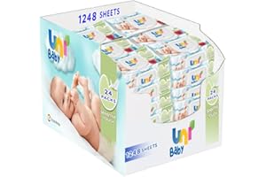 ‎TTAMG UNI BABY Baby Feuchttücher Sensitiv 1248 Tücher (24 x 52), Für 6-12 Monate, 100% Natürliche Dermatologisch Getestet Babytücher, Babyzubehör, 0% Alcol, Parfümfreii, ohne Farbstoffe & Paraben, pH Wert