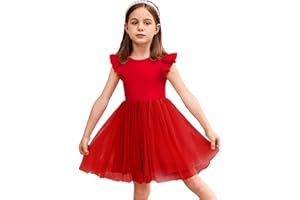 Arshiner Robes pour Filles Robe en Tulle à Manches Volantes Robe de Princesse Robe de Fête Tutu Robe pour Enfants Robe de soirée en Coton Robe d'été de Mariage d'anniversaire 2-7 Ans