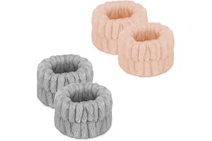 WOOXDYUK 4 panni da polso da donna, per lavare il viso, in microfibra, per il lavaggio del viso, colore cachi e grigio