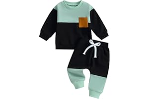 Carolilly Ensemble Vêtement Enfant Bébé Garçon de 2 Pièces, Sweats à Manches Longues + Pantalon Taille Elastique (0-3 Ans)