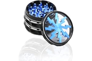 VGZSYOMQIB Grinder Metallo Trita Spezie Peperoncino Erba Lega di Alluminio 63mm Tritino Macina Caffé Erbe Macinapepe Pepe Spice 4 Pezzi con Setaccio per Polline - Fulmine Blu