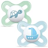 MAM Original Pacifier for Newborns 0-2 Months, Bright Blue, 2 pcs | With symmetrical, flat and flexible soft silicone teat, e