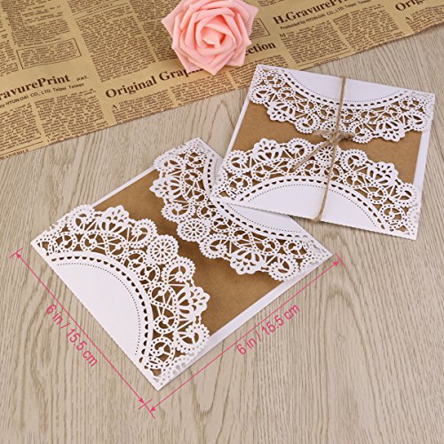 UEETEK 10Pcs hohlen dekorative Hochzeitseinladung Grusskarte mit Spitze Umschlag für Hochzeit Geburtstag Verlobung Party - 3