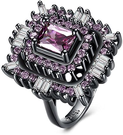 Women's Jewelry Luxury Square Inlaid Lazada Titanium Steel Zircon Gemstone Diamond Rings,Pink,Size N