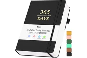 ASTEN Planner, Undated Daily Planner with To Do List, 365 Days Planner for ADHD Adult, Agenda for Women Men, Hourly Planner Notebook for Goal Setting, Productivity Planner with Calendar, 8.3" x 5.8" (Black)