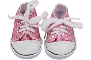 Aeromdale Puppe Leinwand Schuhe Pailletten Flache Schuhe für 18 Zoll Amerikanische Puppe Mädchen Puppen 46cm Puppe Zubehör Spielzeug - Rosa - 1 Paar