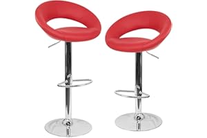 EGLEMTEK Histar - Sgabelli da Bar Cucina Sedia in Ecopelle con Schienale, Sgabello Girevole Ed Altezza Regolabile con Poggiapiedi per Casa, Design Elegante Moderno, 2 Pz (Colore Rosso)