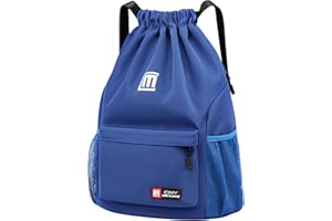 Pystuvo Drawstring Gym Bag, Large Drawstring Bags With Mesh Pockets Water