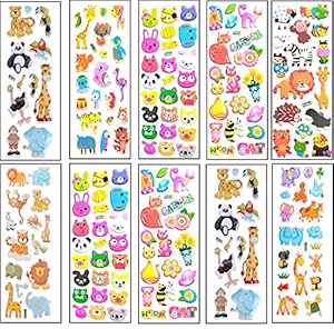 Birthday Popper Foam Animal Theme 3D Puffy Stickers as Reward, Craft Scrapbooking, Pinata fillers Wall Stickers Birthday Present for Kids (Multicolor) - Set of 20