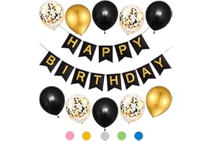QIMMU Geburtstagsdeko Schwarz Gold,Happy Birthday Girlande,Happy Birthday Deko,Luftballons Geburtstag,Party Deko Geburtstag,Girlande Geburtstag,Happy Birthday Banner,Konfetti Luftballons für Männer Frauen