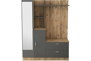 Dmora Mobile da Ingresso Homam, Entratina Appendiabiti, Composizione per atrio, Consolle portaoggetti Multifunzione, 140x37h182 cm, Quercia e Antracite