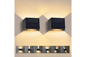 T-SUN 2 Piezas Lámparas Solares para Exterior 3000K Aplique Solar de Pared Exterior Aplique Cuadrado Negro IP65 Impermeable Ajustable Arriba Abajo para Jardín Pared Valla Garaje Escalera