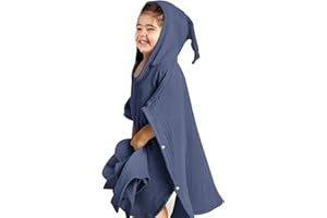 lulumoon Ponczo kąpielowe dla dzieci, ręcznik z kapturem dla niemowląt, 100% muślinu, bawełna, ręcznik dla niemowląt z kapturem - ponczo kąpielowe dla dzieci 60 x 60 cm, (niebieskie