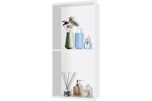 FTL Stainless Steel Shower Niche,Matte White Bathroom Niche with Double-Layer 305 x 610 x 95(333x640x100) mm,Bathroom Wall Niche No Tile Needed,Shower Shelf Niche Insert