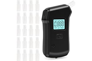 Bafiwu Alkoholtester Polizeigenau Alkoholmessgerät mit 20 Mundstücken Promillemessgerät Professioneller Atemalkoholtester mit Digitaler LCD-Anzeige und Halbleiter Sensorik