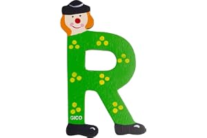 Träbokstäver namn barnrum stor dekoration för dörren, roliga clowner, A-Z, höjd ca 9 cm, trä bokstav 7361 (R)