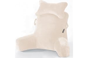 SLIGUY Almohada de Lectura, Almohada para Reposo en la Cama con Cuello Desmontable y Brazos para Sentarse en la Cama o el Respaldo, Almohada de Lectura Espalda para Adultos,Beige