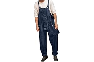 CAXNDYCING Men's Dungarees Retro Overalls Jumpsuit Men Cargo Workwear Leisure Work Trousers Loose Fit Overall Dungarees Plain Long Jeans Work Trousers Baggy Streetwear