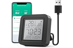 GHome Smart Termometr z higrometrem Wi-Fi, higrometr, pilot zdalnego sterowania z IR, połączenie z siecią Wi-Fi (2,4 GHz), kompatybilny z Alexa i Google, do użytku w domach, piwnicach i szklarniach, 1