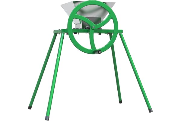 Broyeur de fruits et pommes avec volant d'inertie et support – Moulin à jus manuel en acier inoxydable de 7 L, broyeur à fruits pour pressage du vin et du cidre