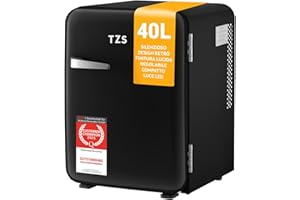 TZS First Austria - Mini Frigorifero Retrò 40L silenzioso - Piccolo Minifrigo design vintage con luce interna e 2 scomparti porta - Minibar per campeggio, ufficio, camera da letto e hotel - nero