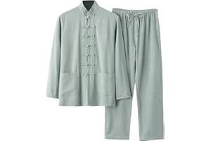 Bauzuoyo Kung Fu Damen Herren Anzug - Traditionelle Chinesische Kampfkunst Tai Chi Qigong Wing Chun Shaolin Wushu Lange Ärmel Training Freizeit Kleidung Uniform Jacke Hose Leinenanzug